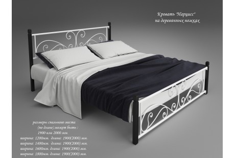 Кровать металлическая Tenero Нарцисс на деревянных ногах